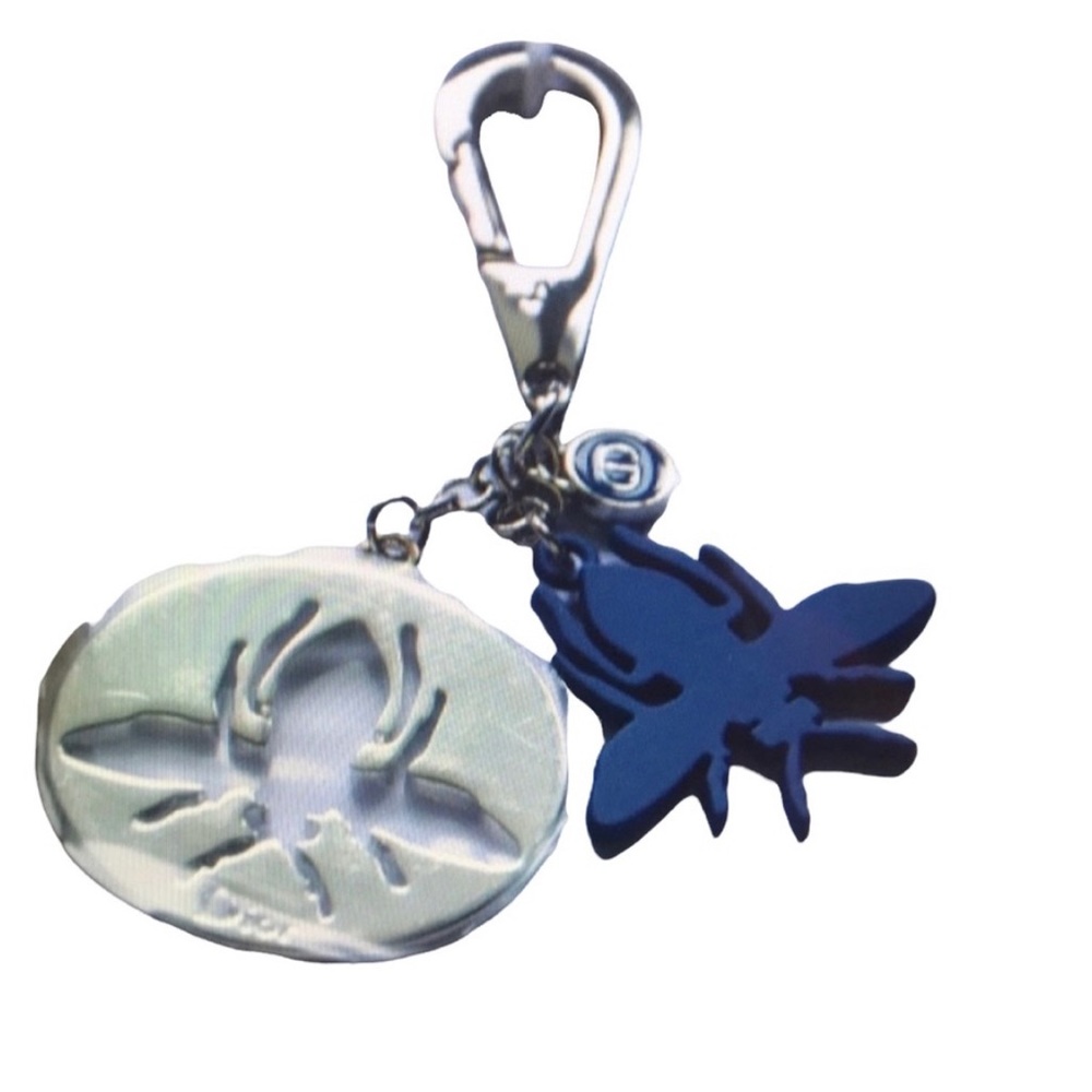 DIOR Blue Bee Metal/Leather Bag Charm Keychain